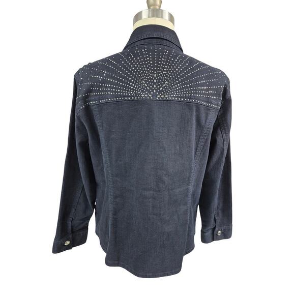 CHICO’S 3 Platinum Embellished BLING Black Denim Jacket XL w/ Rhinestones NWOT - Picture 6 of 8